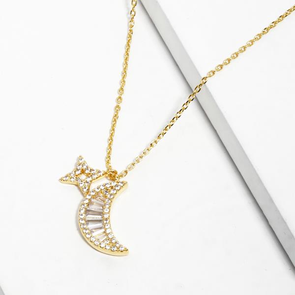 MOON STAR CRYSTAL CHARM NECKLACE