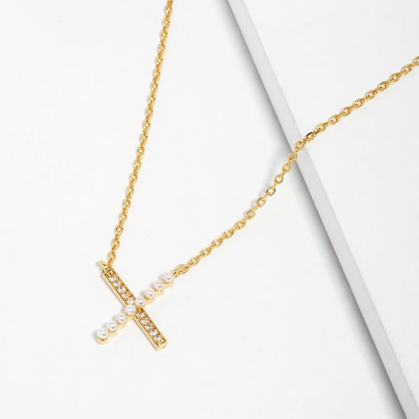 PEARL RHINESTONE BAR NECKLACE