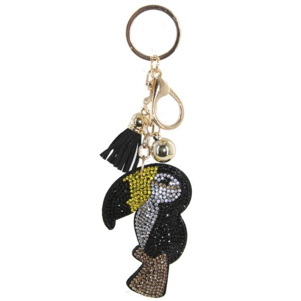 RHINESTONE BIRD KEYCHAIN WITH TASSEL