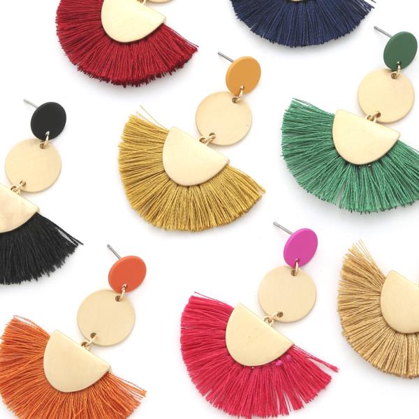 Double Circle Fan Tassel Dangle Earring
