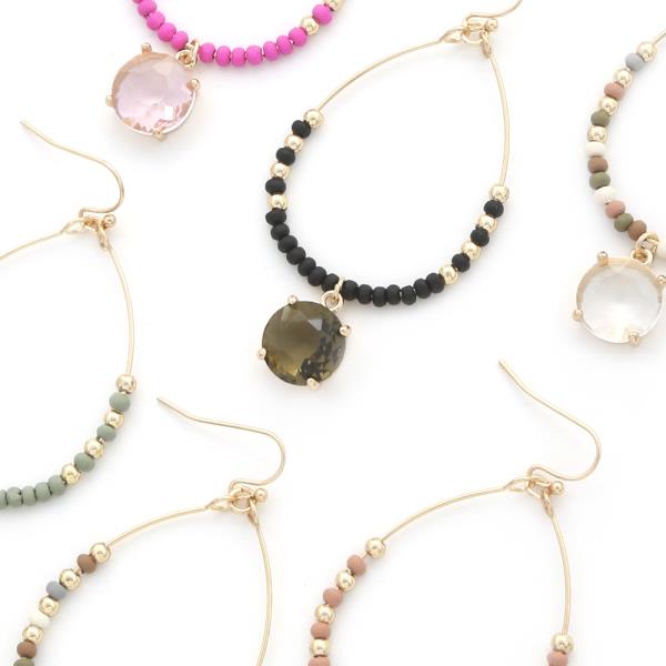 Clear Glass Charm Teardrop Wood Earring