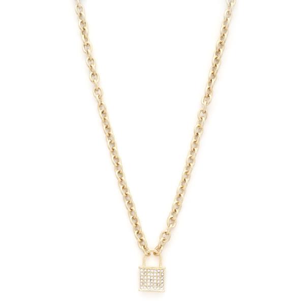LOCK RHINESTONE CIRCLE LINK METAL NECKLACE