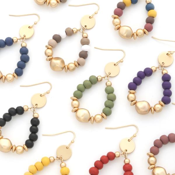 Wood Bead Metal Teardrop Earring