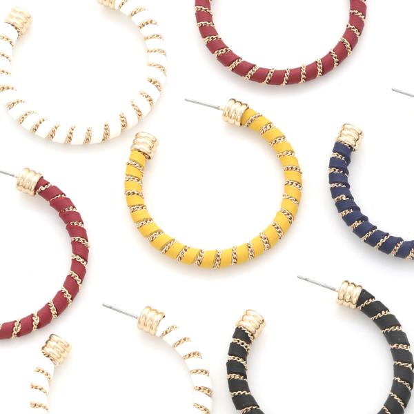 PU LEATHER CHAIN METAL HOOP EARRING