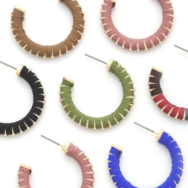 THREAD WRAPPED METAL HOOP EARRING