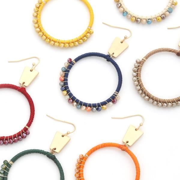 Thread Glass Bead Metal Circle Earring