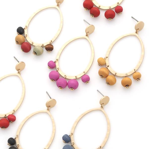 Geo Metal Post Wood Bead Charm Earring