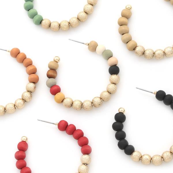 WOOD & SATIN BALL CCB HOOP EARRING