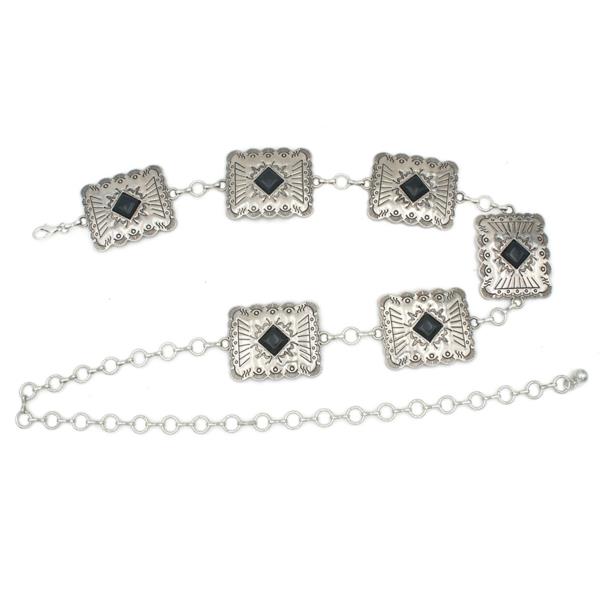 Rectangle Stone Accent Concho Chain Belt