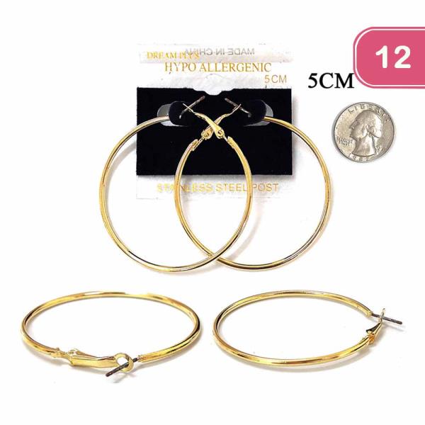 Stainless Steel Post Hoop Earring (12 Units)