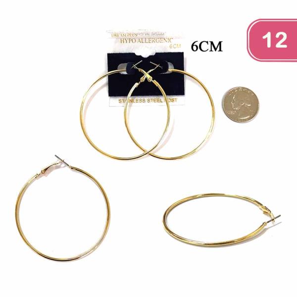 Stainless Steel Post Hoop Earring (12 Units)