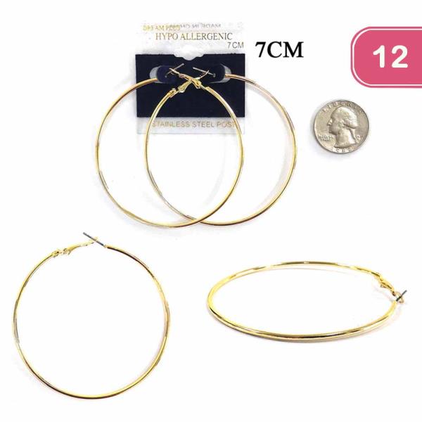 Stainless Steel Post Hoop Earring (12 Units)