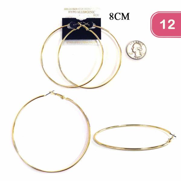 Stainless Steel Post Hoop Earring (12 Units)
