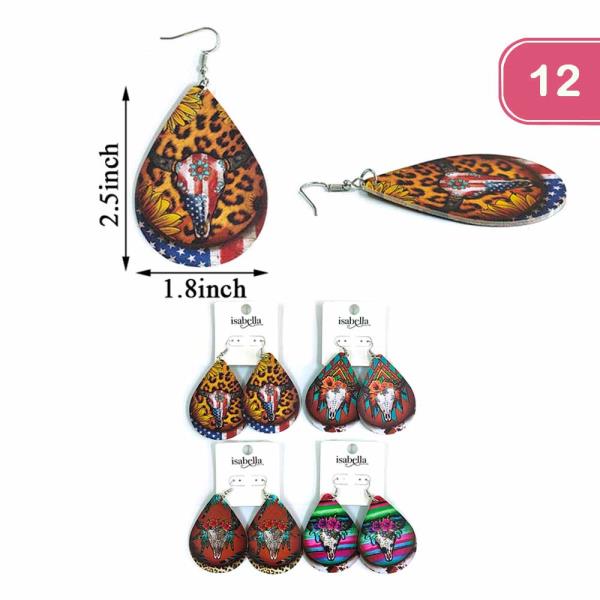 Western Bull Sunflower Leopard Earring (12 Units)