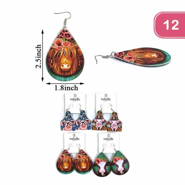 Western Animal Wooden Earring (12 Units)