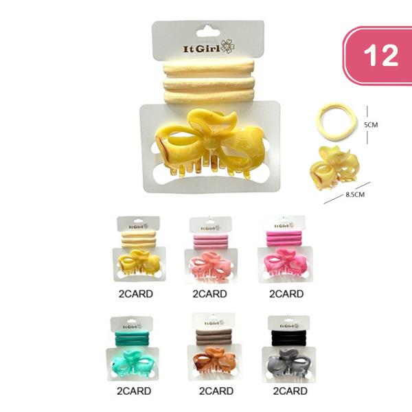 Elastic Hair Tie with Jaw Hair Clip (12 Units)
