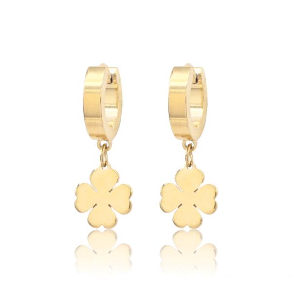 Dangle Clover S Steel Huggies Earring