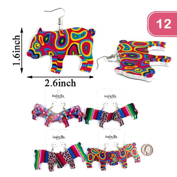 Colorful Wooden Pig Earring (12 Units)