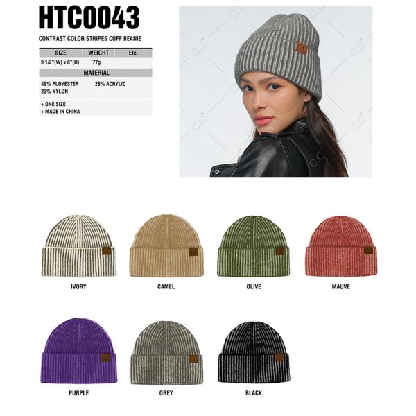 CC CONTRAST COLOR STRIPE CUFF BEANIE