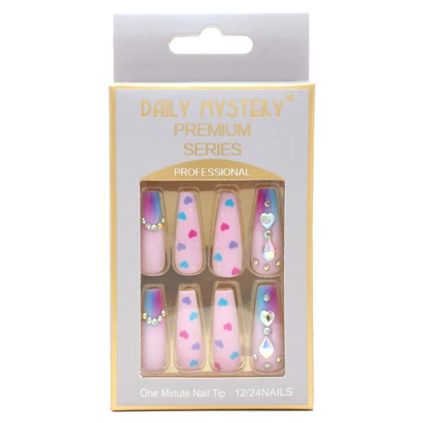 Heart Rhinestone Pattern Nail Tips