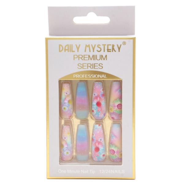 Colorful Flower Pattern Nail Tips