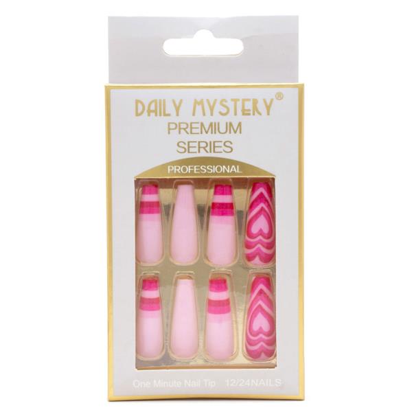 Heart Stripes Pattern Nail Tips