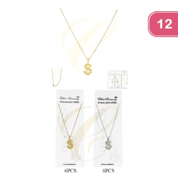 Stainless Steel Money Sign Necklace (12 Units)