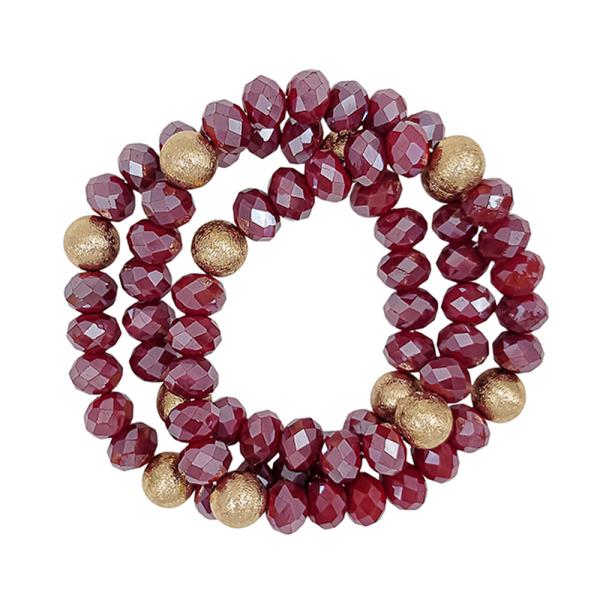 Satin Ball Acc Glass Beads Bracelet 3 Set
