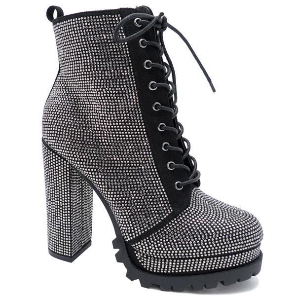 RHINESTONE LACED HEEL BOOTS 12 PAIRS