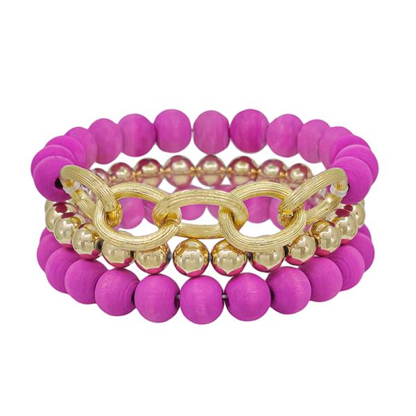 Wood and Chain CCB Bracelet 3 Set