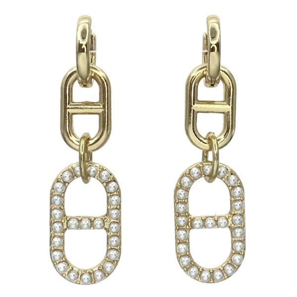 Pearl Metal Link Dangle Earrings
