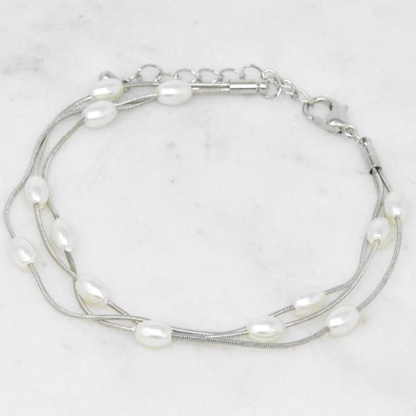 Pearl Station Layered Metal Chain Bracelet