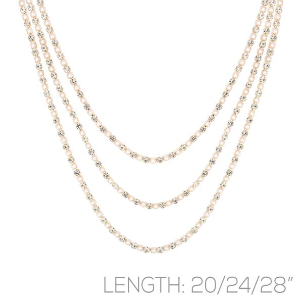 3 Line Rhinestone Pearl Necklace