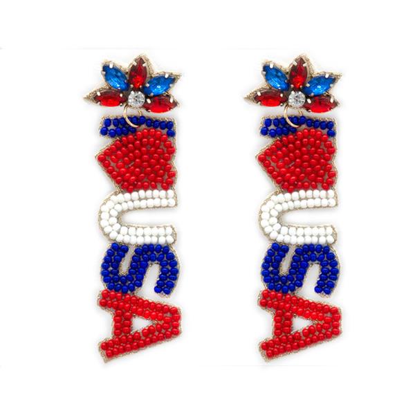 Seed Beaded "I Heart USA" Post Earring