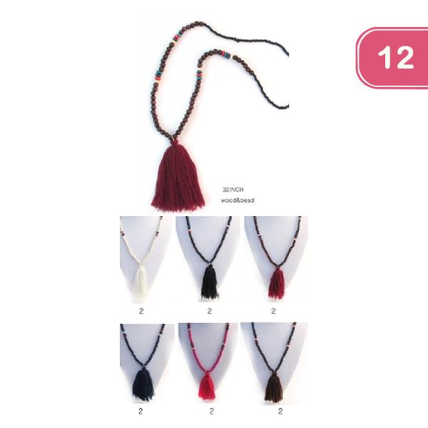 Wood and Bead Tassel Necklace (12 Units)