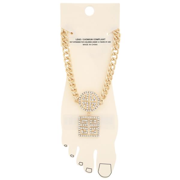 Greek Shape Rhinestone Curb Link Metal Anklet