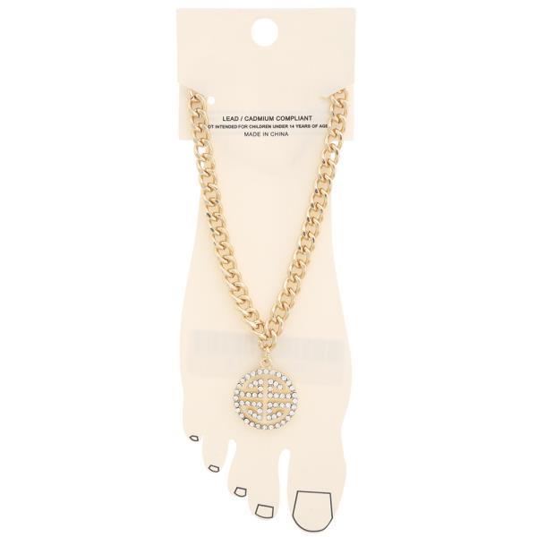 Greek Shape Rhinestone Curb Link Metal Anklet