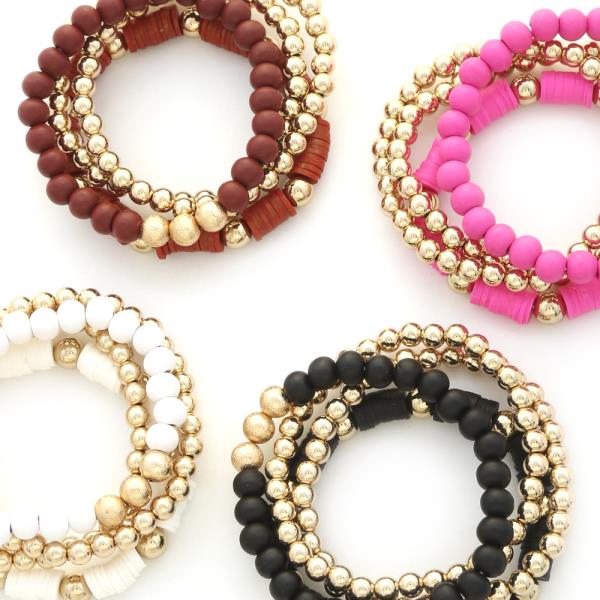 4SET Wood And Rubber CCB Bracelet
