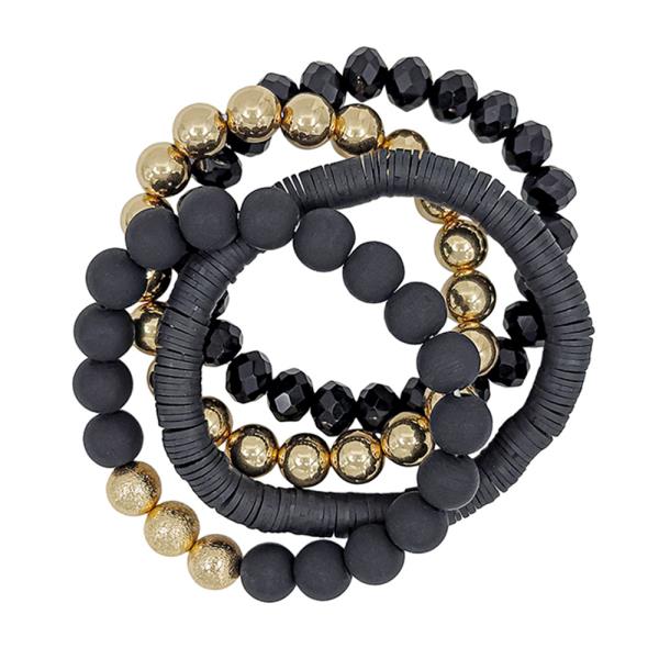 Clay Rubber Metal Beads Bracelet 4 Set
