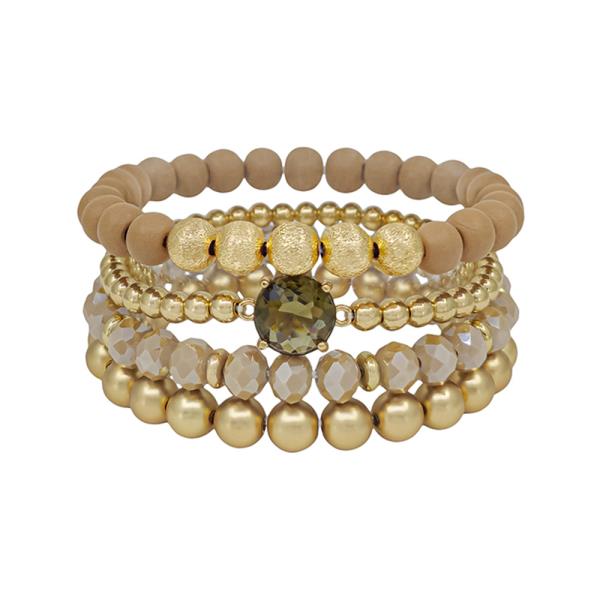 Round Clear Wood Metal CCB 4SET Bracelet