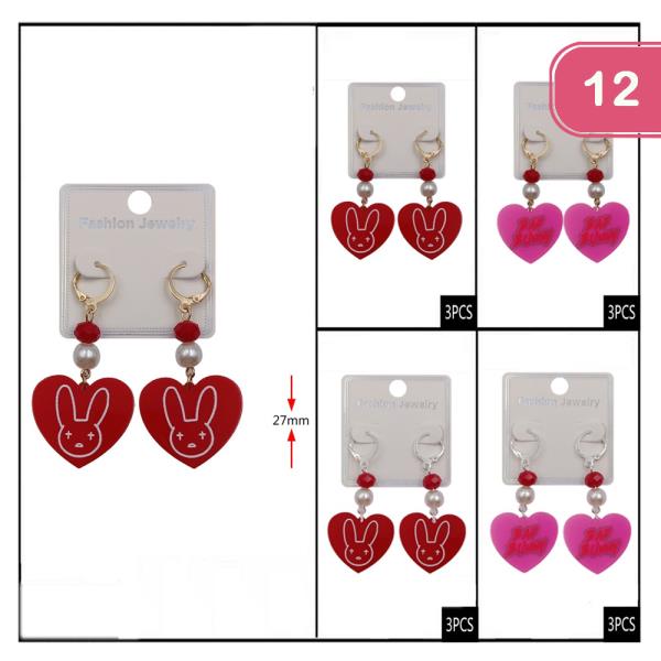 Heart Bunny Dangle Earring (12 Units)