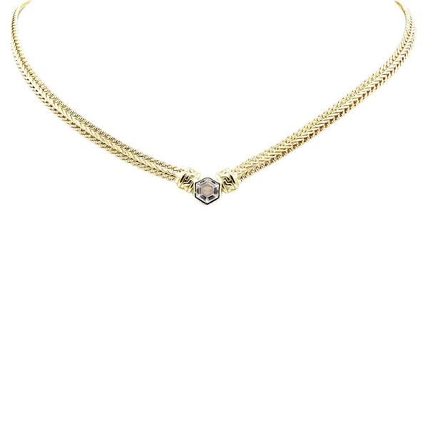 Metal Hexagon Crystal Stone Woven Chain Necklace