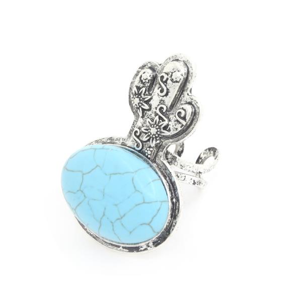 Cactus Oval Stone Adjustable Ring