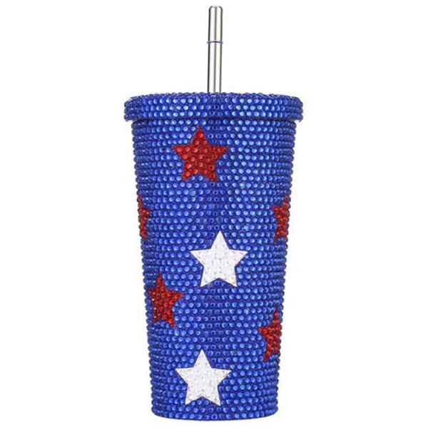 Americana Star Rhinestone Crystal Tumbler Straw