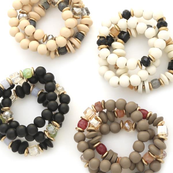 Wood Metal Glass Bead Multi Bracelet Set