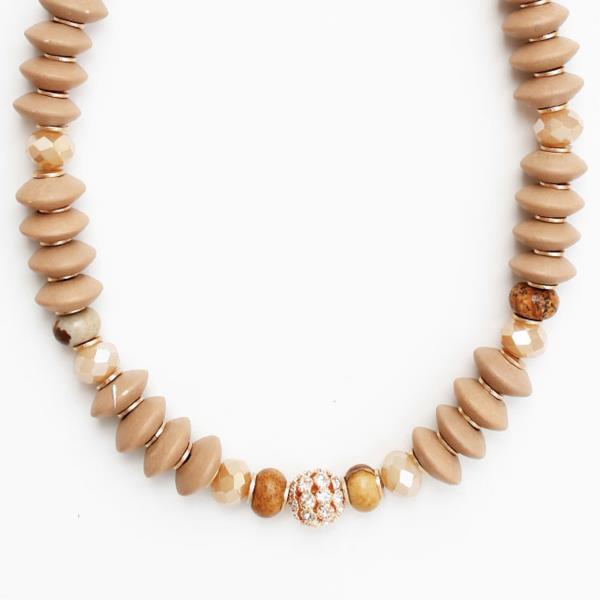 Wood Stone Glass Bead Necklace