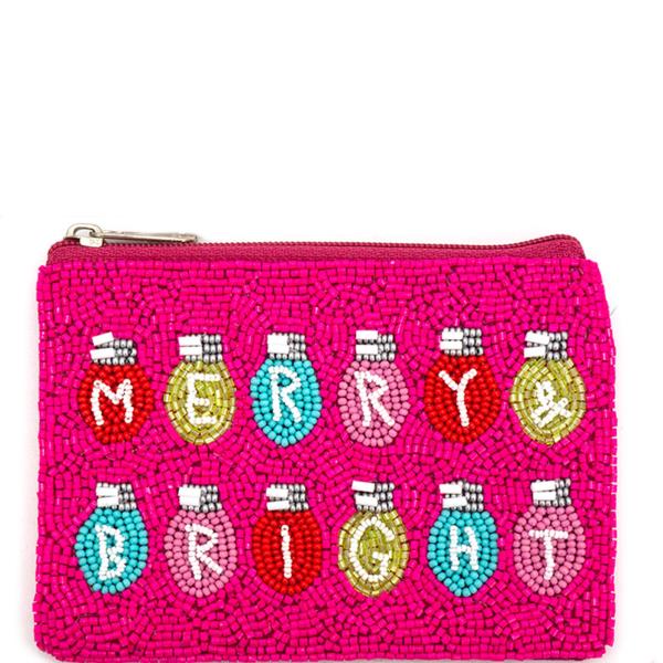 Seed Bead Merry Bright Christmas Mini Coin Purse