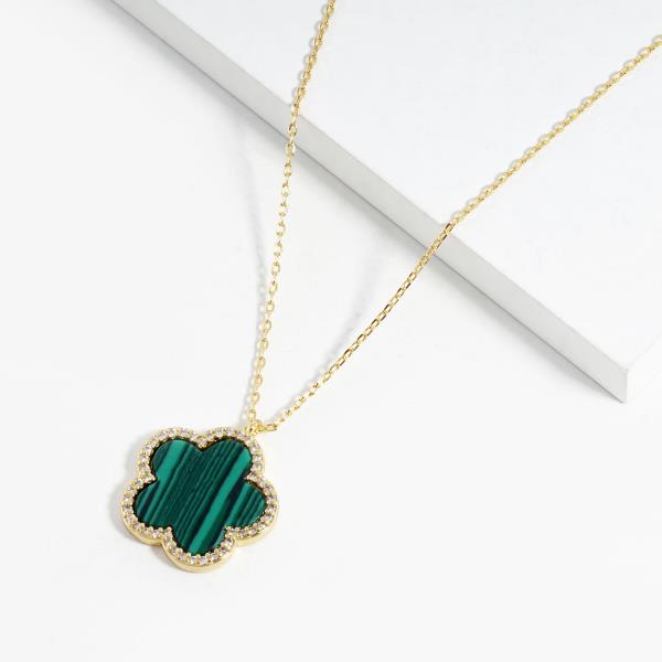 FLOWER RHINESTONE COLOR METAL CHARM NECKLACE