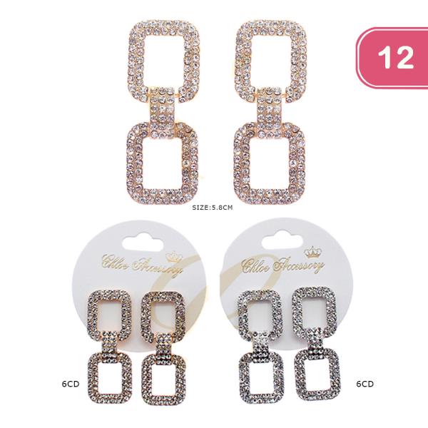 RHINESTONE SQUARE LINK EARRING (12 UNITS)