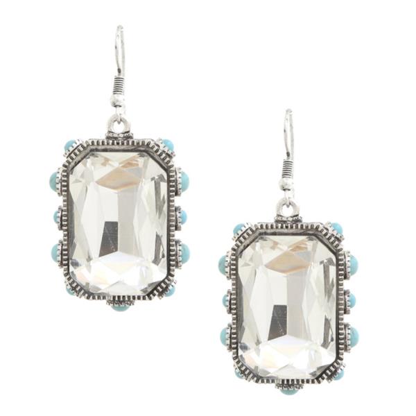 Western Square Turquoise Bead Earring
